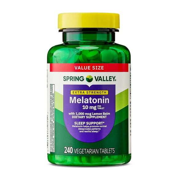 Spring Valley Extra Strength Melatonin Tablets Dietary Supplement Value Size, 10 mg, 240 Count