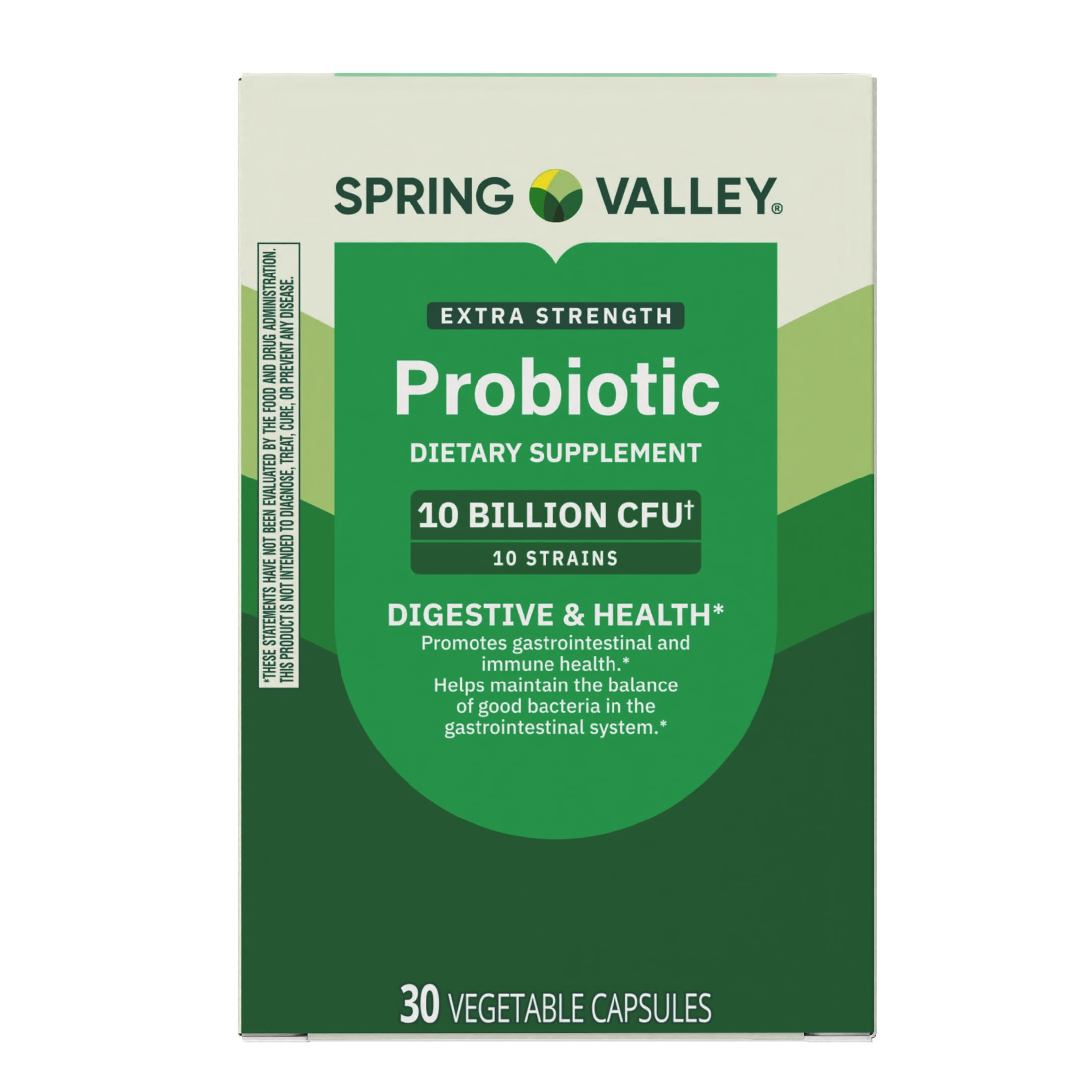 Spring Valley Extra-Strength Probiotic Vegetable Capsules for Digestive and Immune Health, 10 Billion CFU, 30 Count