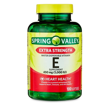 Spring Valley Extra Strength Water Dispersible Vitamin E Softgels, 450 mg (1,000 IU), 100 Count