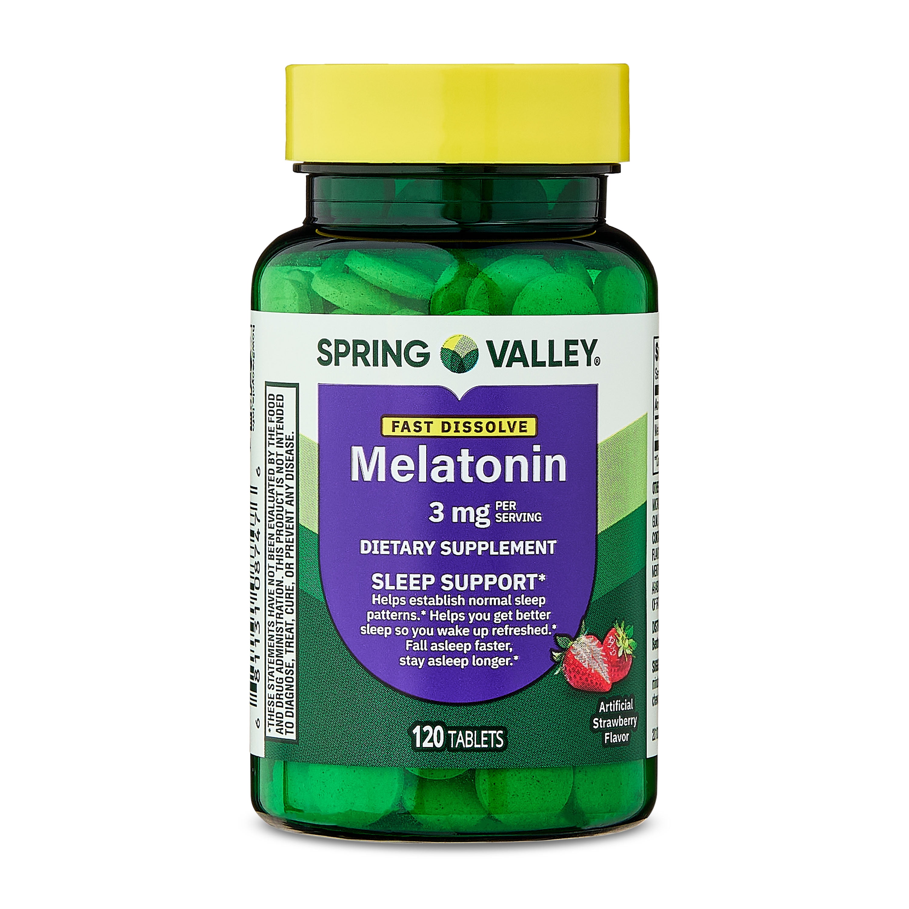 Spring Valley Fast-Dissolve Melatonin Sleep Support Dietary Supplement Tablets, 3 mg, 120 Count