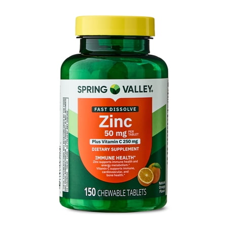 Spring Valley Fast Dissolve Zinc with Vitamin C, Chewable Tablets, Orange, 150 Count