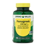 Spring Valley Fenugreek Dietary Supplement Vegetarian Capsules for General Wellness, 610 mg, 100 Count