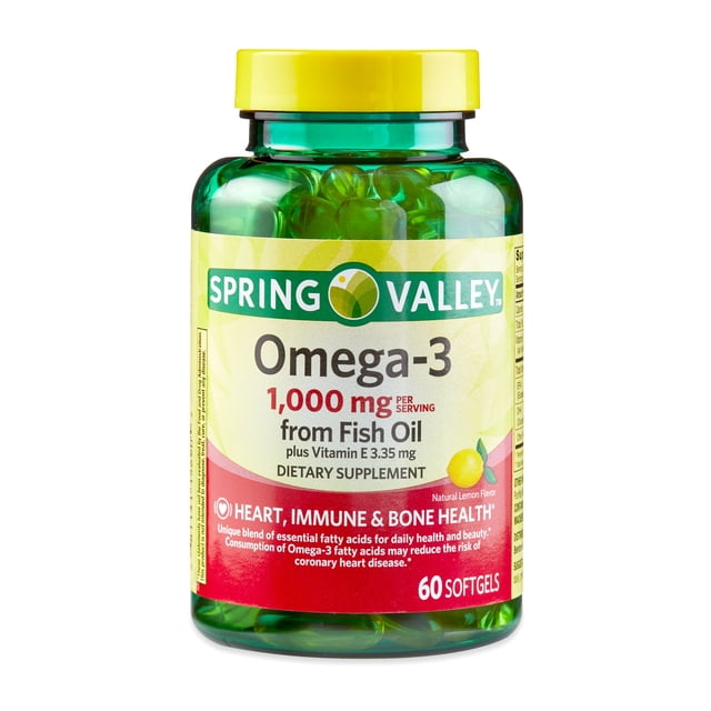 Spring Valley Proactive Support Omega-3 Fish Oil Dietary Supplement Softgels for Heart/General/Brain Health, 1000 mg, 60 Count main image 0