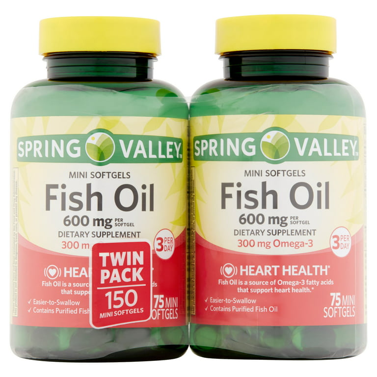 Spring Valley Omega-3 Fish Oil Heart Health Dietary Supplement Softgels,  1000 mg, 300 Count 