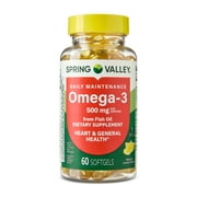 Spring Valley Daily Maintenance Omega-3 From Fish Oil Dietary Supplement Softgels for General & Heart Health, Lemon Flavor, 500 mg, 60 Count