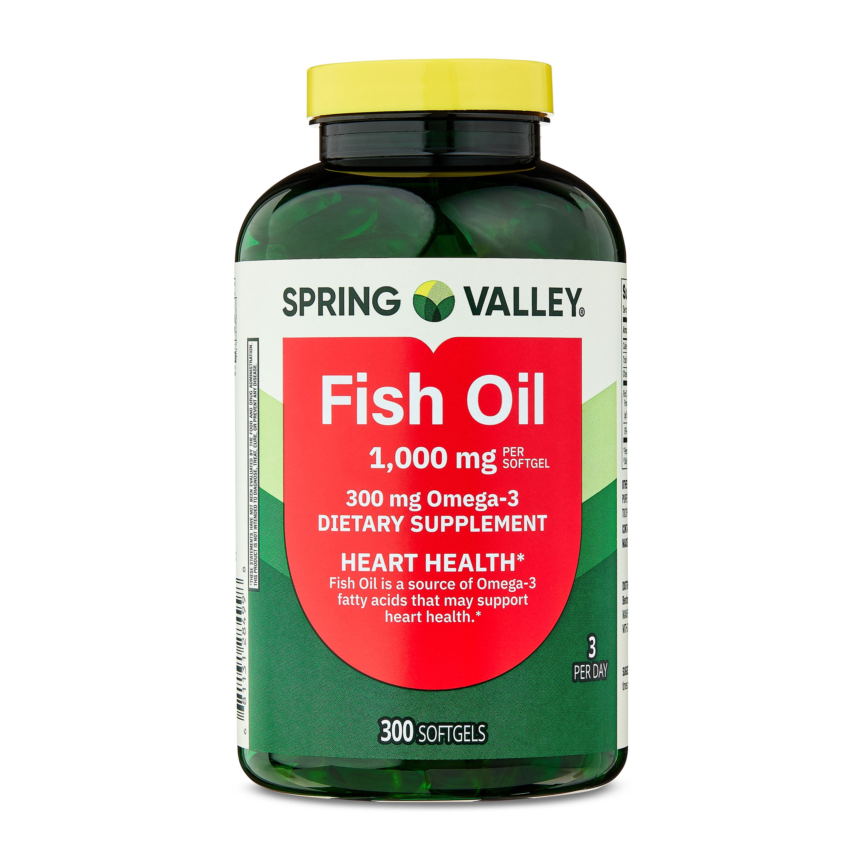Spring Valley Fish Oil Omega-3 Softgels for Heart Health, 1000 mg, 300 ...