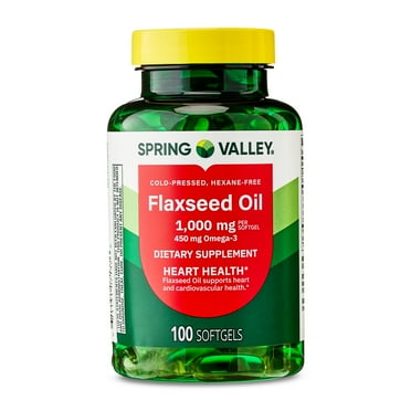 Spring Valley Flaxseed Oil Dietary Supplement Softgels for Heart Health, 1000 mg, 100 Count