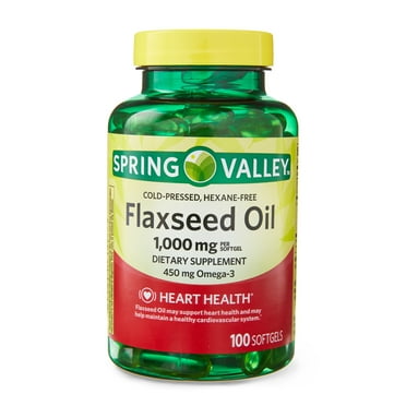 Spring Valley Flaxseed Oil Dietary Supplement Softgels for Heart Health, 1000 mg, 100 Count
