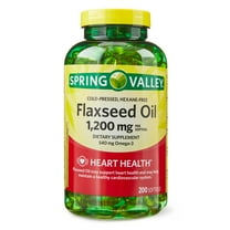 (3 pack) Spring Valley Flaxseed Oil Dietary Supplement Softgels for Heart Health, 1200 mg, 200 Count