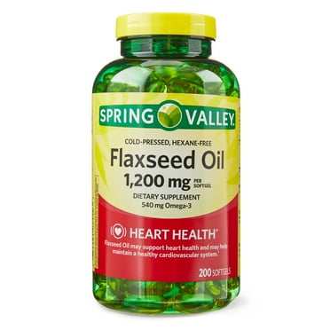 Spring Valley Flaxseed Oil Dietary Supplement Softgels for Heart Health, 1200 mg, 200 Count