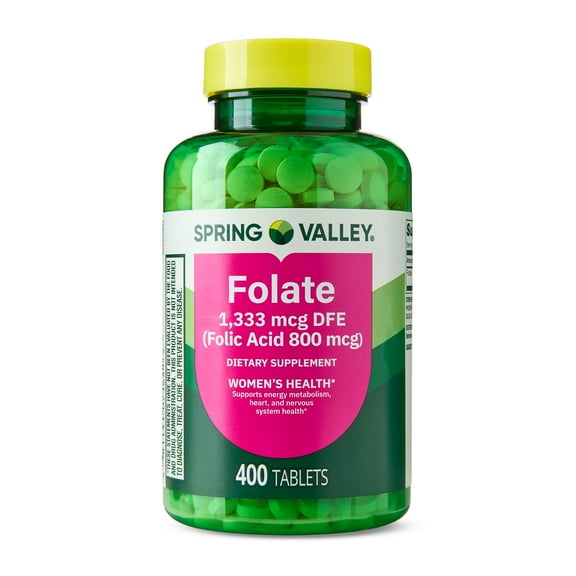 Spring Valley Folate Dietary Supplement Tablets for Women's Health, 1,333 mcg DFE, 400 Count