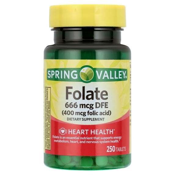Spring Valley Folate Dietary Supplement Tablets, 400 Mcg, 250 Count