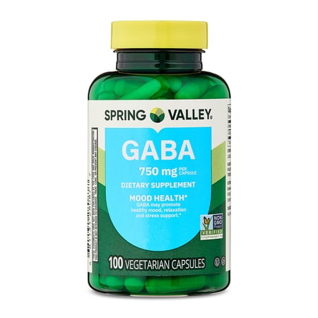 Spring Valley GABA Dietary Supplement Vegetarian Capsules for Mood Health, 750 mg, 100 Count