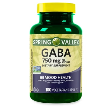 Spring Valley GABA Dietary Supplement Vegetarian Capsules for Mood Health, 750 mg, 100 Count