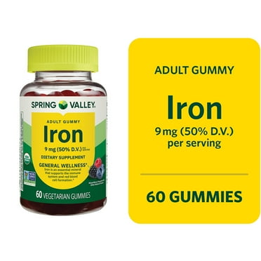 Spring Valley General Wellness/Circulatory Health Iron Supplement Gummies, Mixed Berries, 9 mg, 60 Count