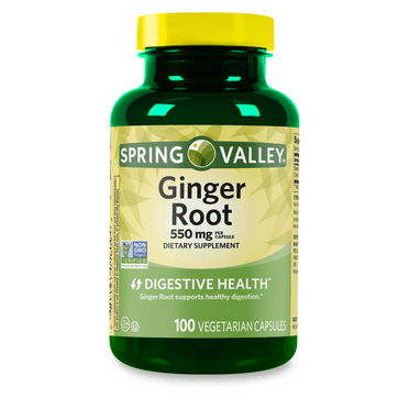 Spring Valley Ginger Root Dietary Supplement Capsules for Digestive Health, 550 mg, 100 Count