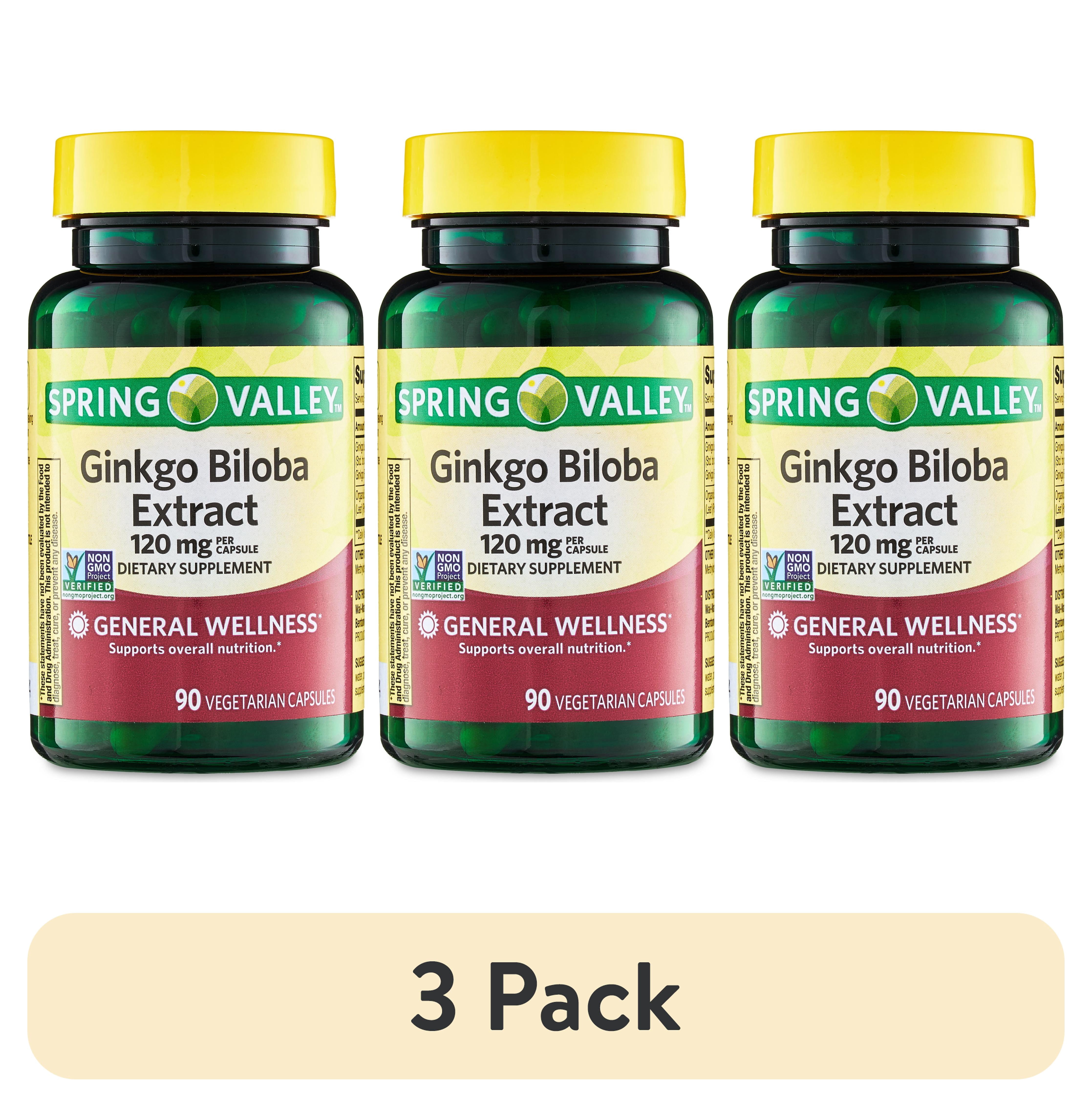 (3 pack) Spring Valley Ginkgo Biloba Extract Dietary Supplement Vegetarian Capsules for Memory Support, 120 mg, 90 Count