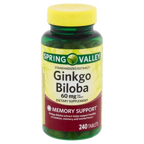 Spring Valley Ginkgo Biloba Extract Memory Support Dietary Supplement Tablets, 60 mg, 240 Count