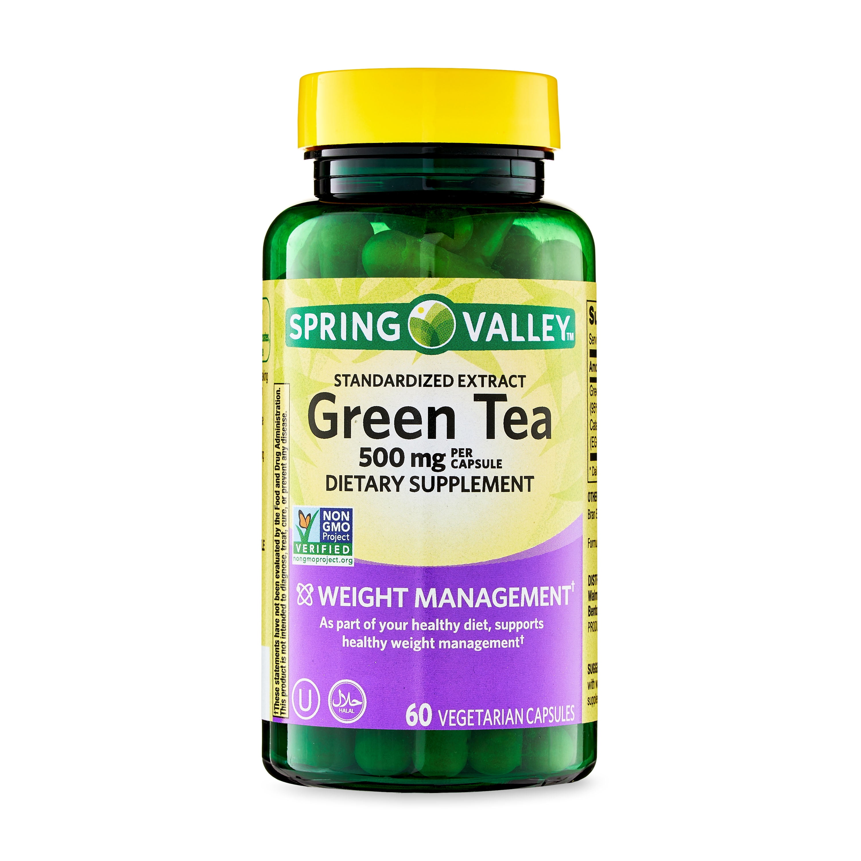 Spring Valley Standardized Extract Green Tea Dietary Supplement Vegetarian Capsules for Weight Management, 500 mg, 60 Count