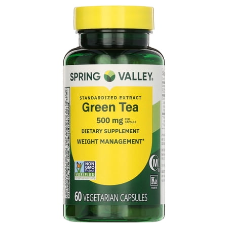 Spring Valley Standardized Extract Green Tea Dietary Supplement Vegetarian Capsules for Weight Management, 500 mg, 60 Count