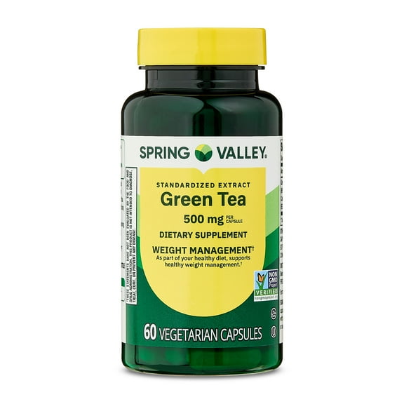 Spring Valley Standardized Extract Green Tea Dietary Supplement Vegetarian Capsules for Weight Management, 500 mg, 60 Count