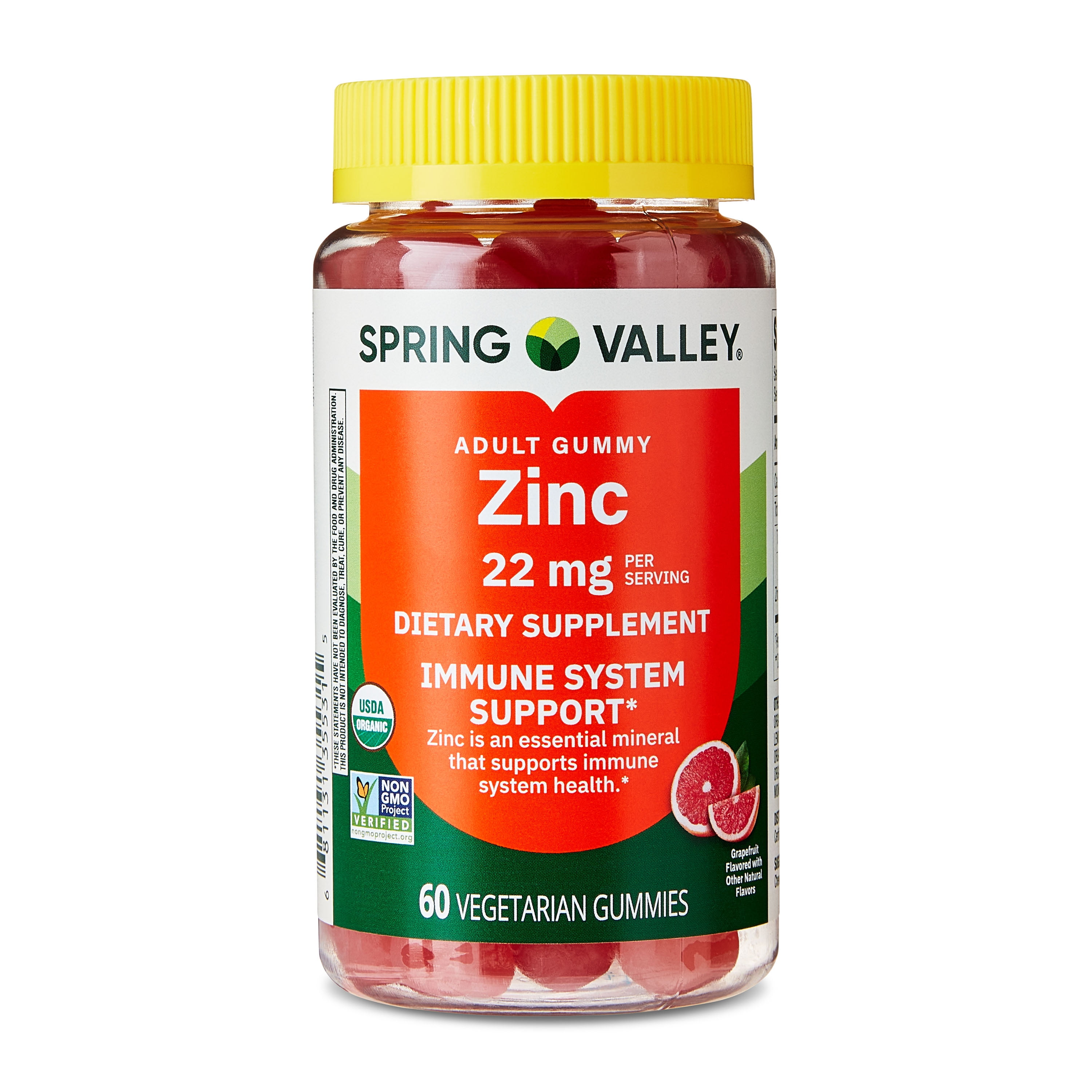 Spring Valley Zinc Dietary Supplement Vegetarian Gummies for Immune System Support, Grapefruit Flavor, 22 mg, 60 Count