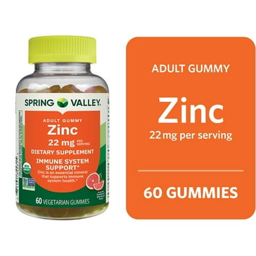 Spring Valley Zinc Dietary Supplement Vegetarian Gummies for Immune System Support, Grapefruit Flavor, 22 mg, 60 Count