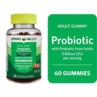 Spring Valley Probiotic with Prebiotic from Inulin Vegetarian Gummies for Digestive Health, Assorted Flavors, 3 Billion CFU, 60 Count