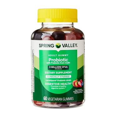 Spring Valley Probiotic with Prebiotic from Inulin Vegetarian Gummies for Digestive Health, Assorted Flavors, 3 Billion CFU, 60 Count