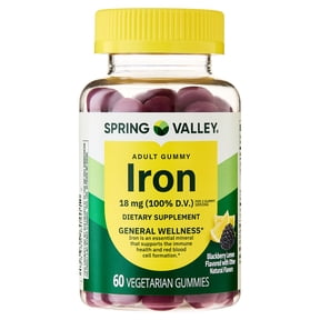 Spring Valley Iron Adult Vegetarian Gummies for General Wellness, Blackberry Lemon, 18 mg, 60 Count