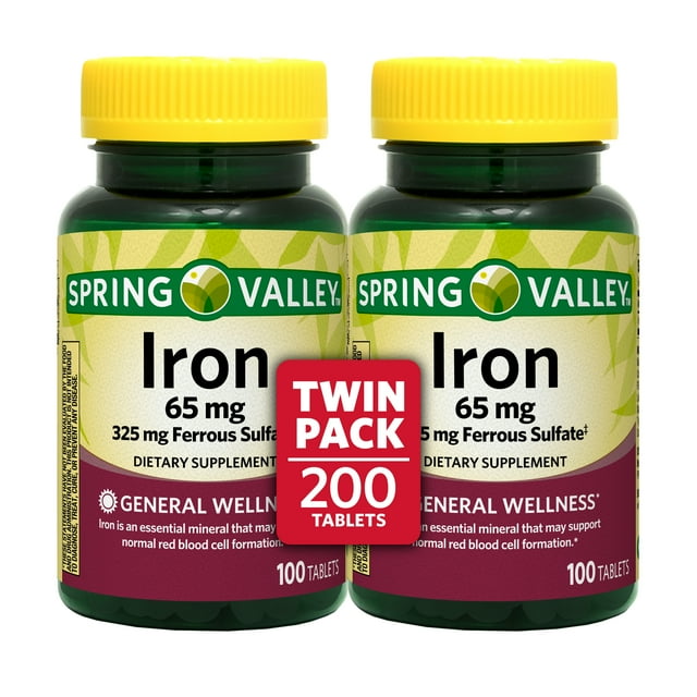 Spring Valley Iron General Wellness Dietary Supplement Tablets Twin