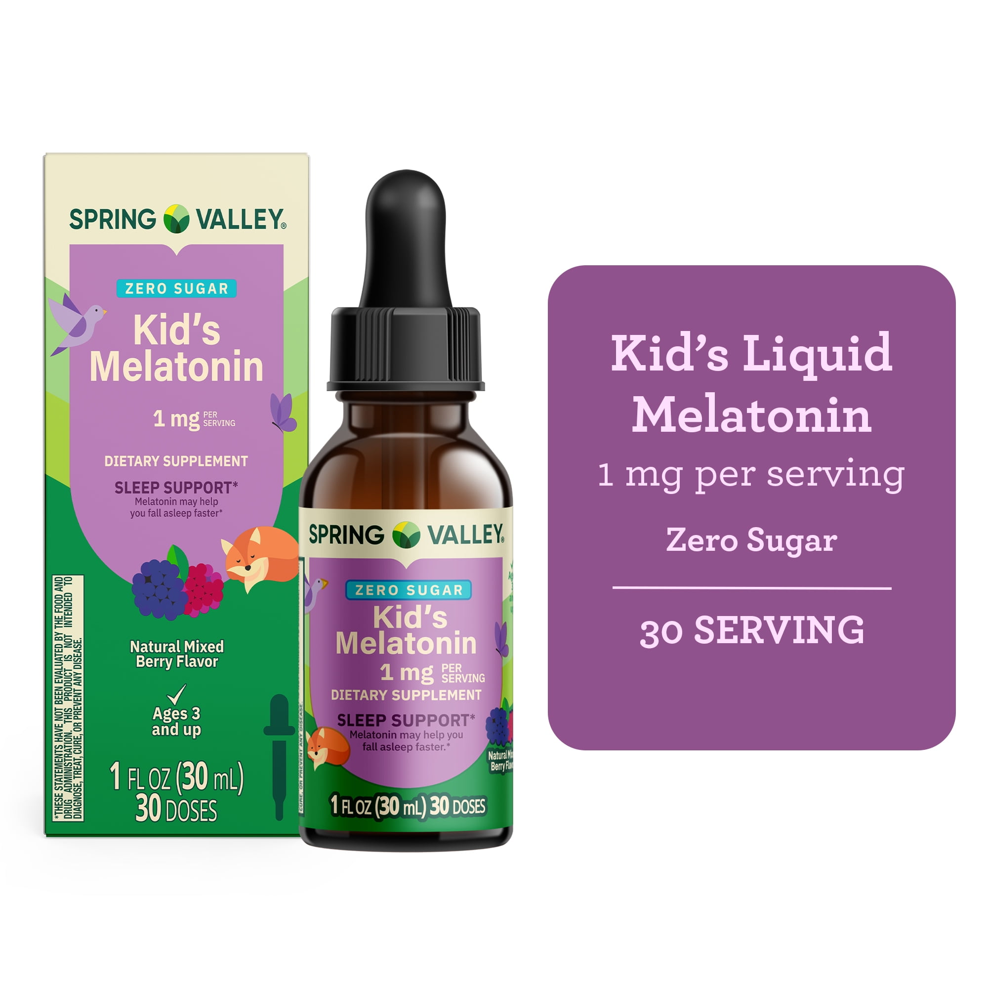 Spring Valley Kids Melatonin Liquid Dietary Supplement for Sleep Support - Berry - 1 mg, 1 fl oz