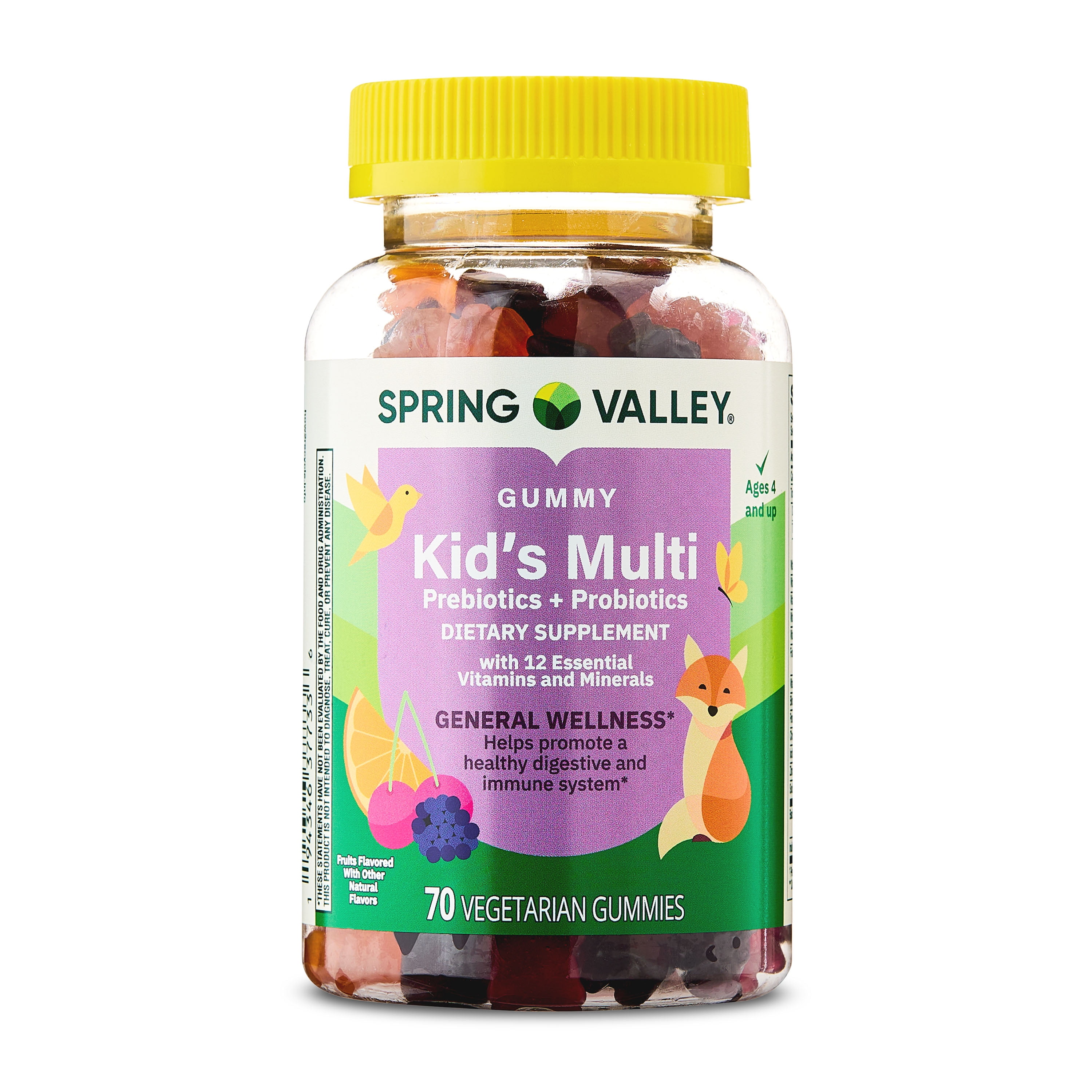 Spring Valley Kid's Multivitamin with Prebiotic Fiber & Probiotic, 70 Count Vegetarian Gummies
