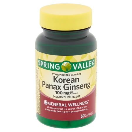 Spring Valley Korean Panax Ginseng Extract Capsules, 100 mg, 60 Ct, (2 Pk)
