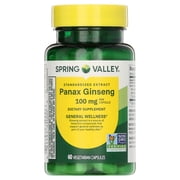 Spring Valley Standardized Extract Korean Panax Ginseng Dietary Supplement Vegetarian Capsules for General Wellness, 100 mg, 60 Count