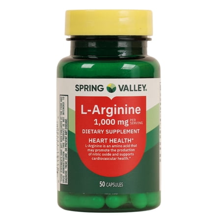 Spring Valley L-Arginine Amino Acid Supplements, 1000 mg per Serving, 50 Count