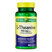 Spring Valley L-Theanine Capsules Mood Support Dietary Supplement, Unflavored, 100 mg, 100 Count