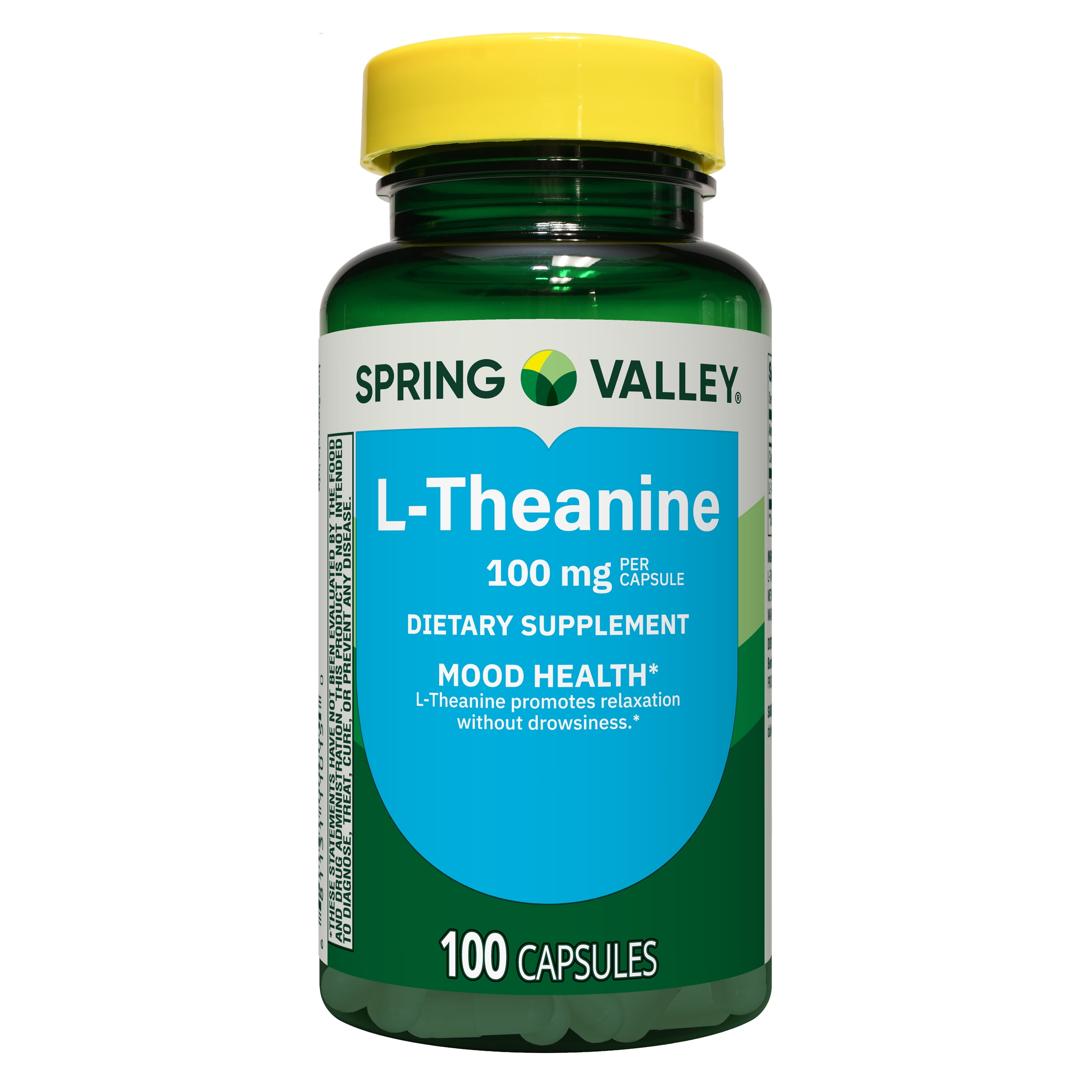 Spring Valley L-Theanine Capsules Mood Support Dietary Supplement, Unflavored, 100 mg, 100 Count