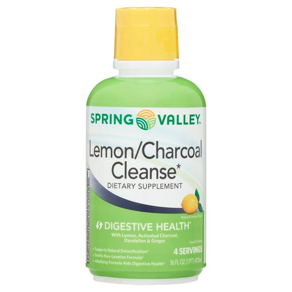 Spring Valley Lemon/Charcoal Cleanse Liquid Supplement, Cleansing, Detox, Non-Laxative Formula, 16 fl oz, 4 Servings