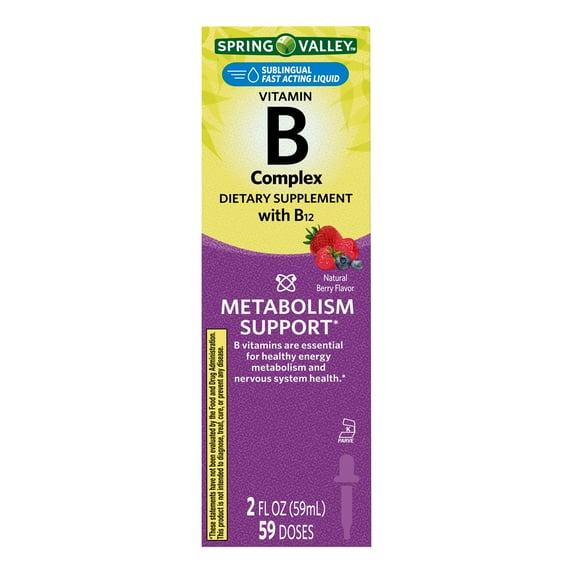 Spring Valley Liquid Vitamin B Complex Dietary Supplement with B12, Berry Flavor, 2 fl oz