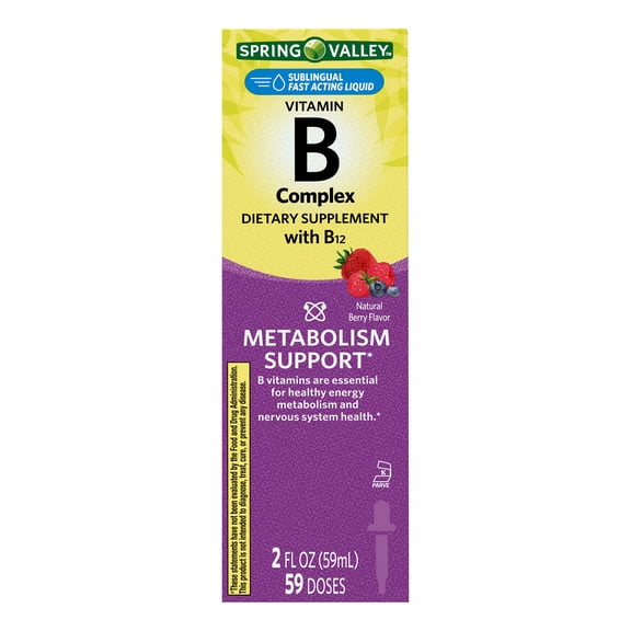 Spring Valley Liquid Vitamin B Complex Dietary Supplement with B12, Berry Flavor, 2 fl oz