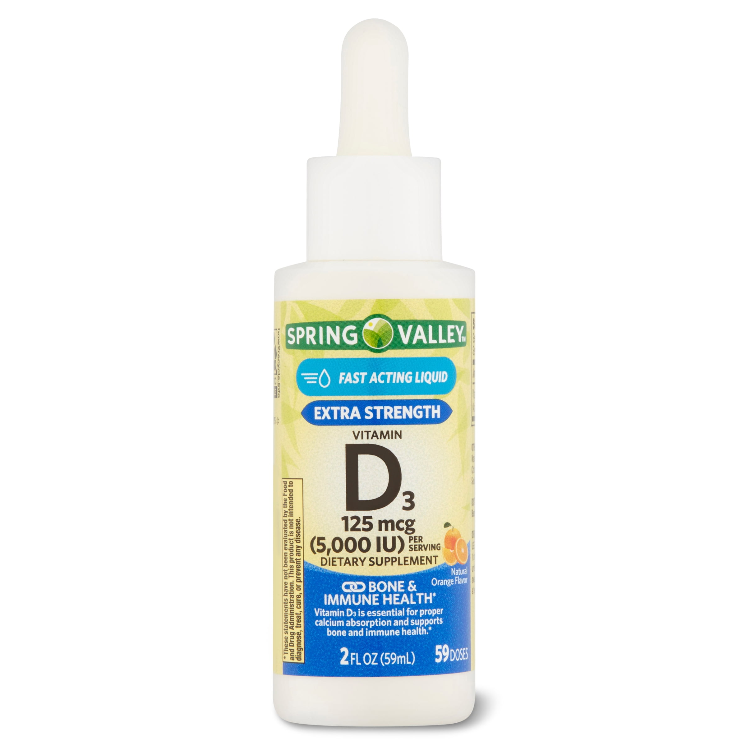 Spring Valley Liquid Vitamin D3, Bone & Immune Health, Natural Orange, 2 fl oz (1 Pack)