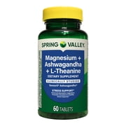 Spring Valley Magnesium + Ashwagandha + L-Theanine for Stress Support Tablets, 60 Count