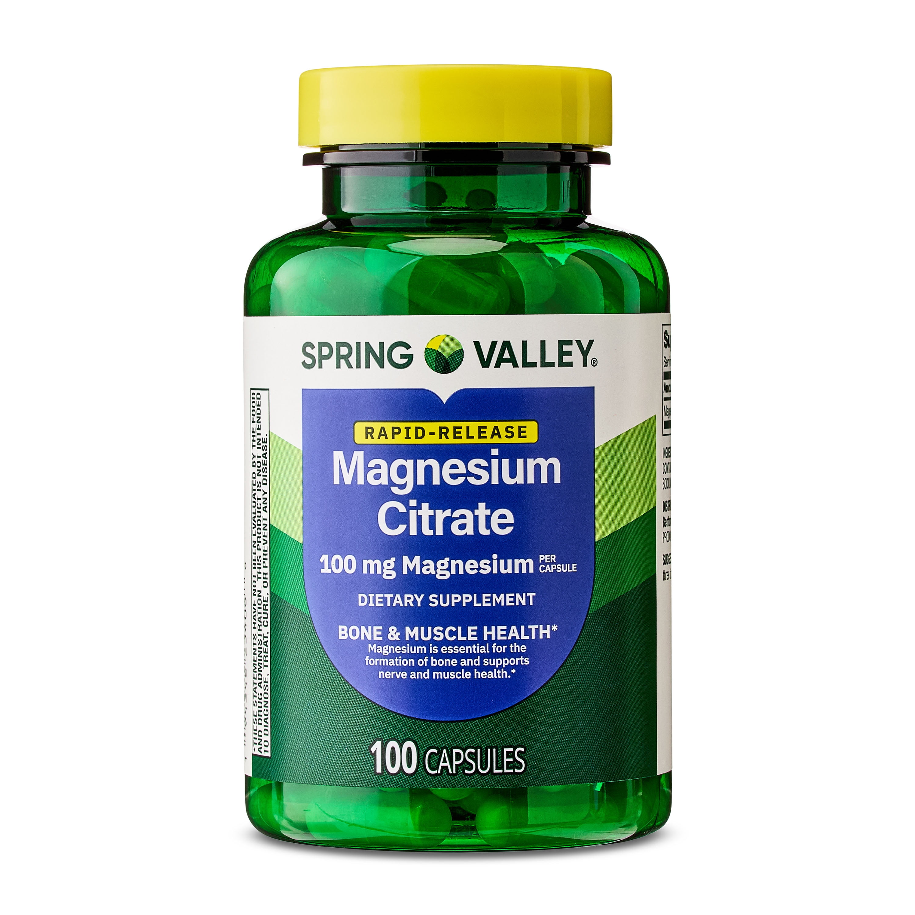 Spring Valley Rapid-Release Magnesium Citrate Bone Health Dietary Supplement Capsules, 100 mg, 100 Count