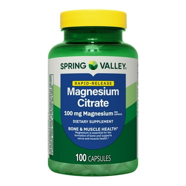 Spring Valley Rapid-Release Magnesium Citrate Bone Health Dietary Supplement Capsules, 100 mg, 100 Count