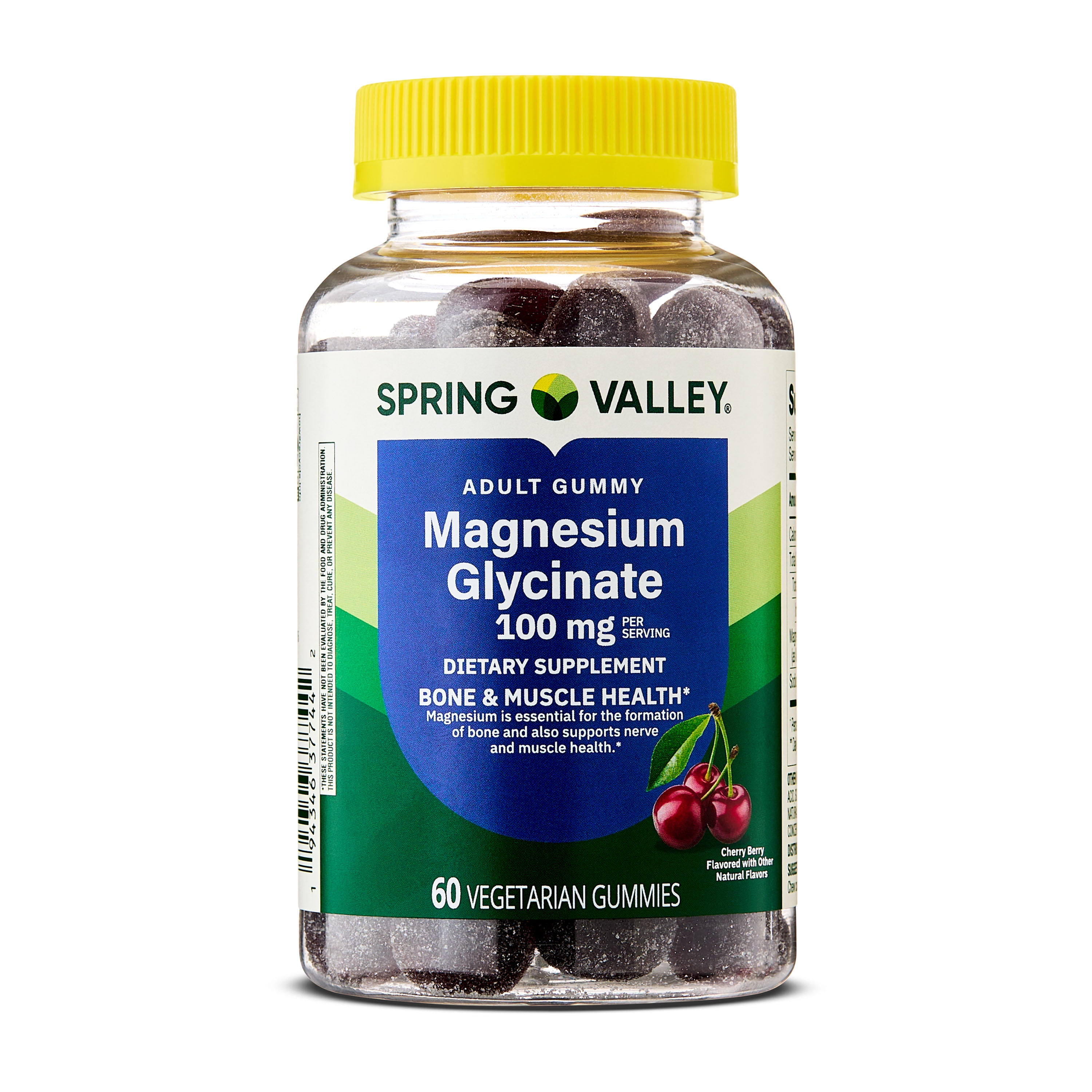Spring Valley Magnesium Glycinate Dietary Supplement Vegetarian Gummies for Bone and Muscle Health, Cherry Berry, 100 mg, 60 Count