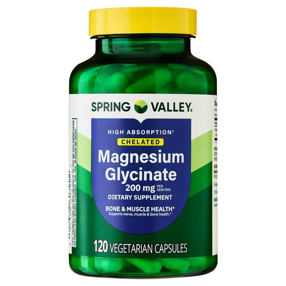 Spring Valley Magnesium Glycinate 200mg Capsules for Bone, Muscle & Nerve Support, 120 Count