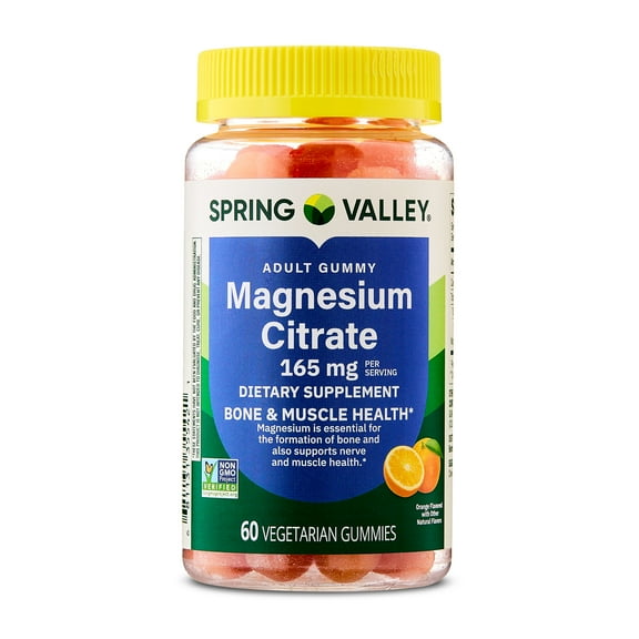 Spring Valley Magnesium Gummies for Bone & Muscle Health Support, 165mg, Orange Flavor, 60 Count