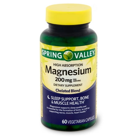 Spring Valley Magnesium Sleep Support Bone & Muscle Health Dietary Supplement Vegetarian Capsules, 200 mg, 60 Count