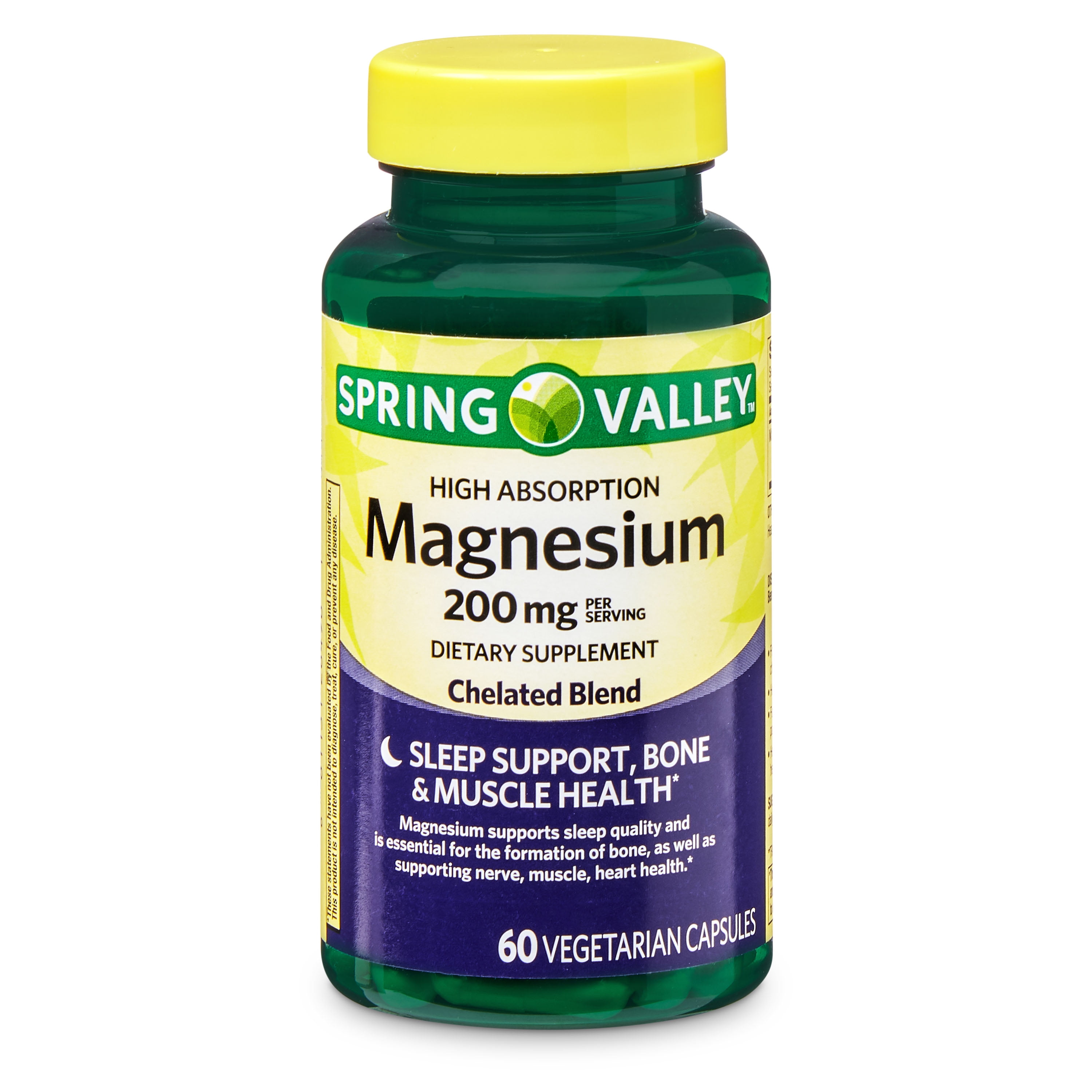 Spring Valley Magnesium Sleep Support Bone & Joint Health Dietary Supplement Vegetarian Capsules, 200 mg, 60 Count